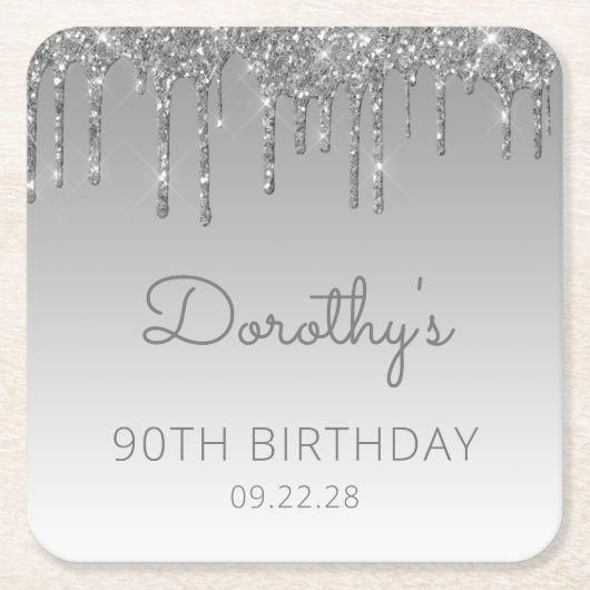 シック・シルバーグリッタードリップ90thバースデーパーティー スクエアペーパーコースター (正面)