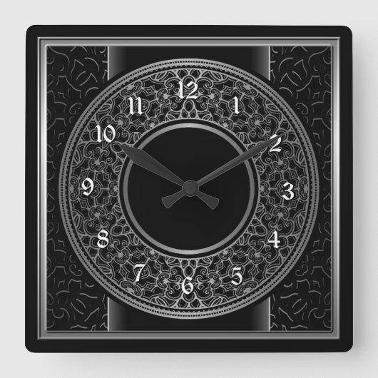 シック・シルバーメダリオン スクエア壁時計 (正面)
