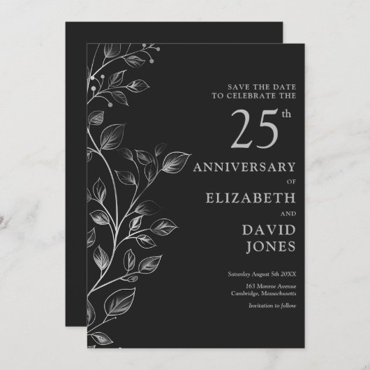 シック・シルバー25結婚周年の日を除く セーブザデート (正面/裏面)