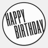 シック&シンプルハッピーバースデーホワイト&ブラック ラウンドシール (正面)