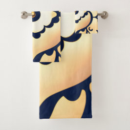 シック、シンプルモダン、トレンディング、タン、ネイビーブルー バスタオルセット