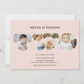 シック シンプル ブラッシュ ピンク 3 フォト 2歳の誕生日 招待状 (正面)