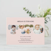 シック シンプル ブラッシュ ピンク 3 フォト 2歳の誕生日 招待状 (スタンド正面)