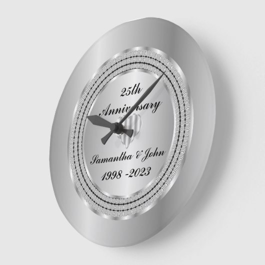 シック・ジオグラフィック25結婚thシルバーのアニバーサリーラー ラージ壁時計 (傾斜)