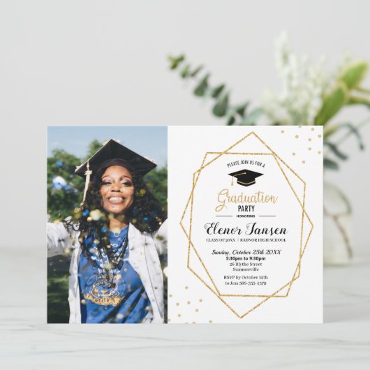 シック·ジモダンオメトリック卒業パーティーの写真 招待状 (スタンド正面)