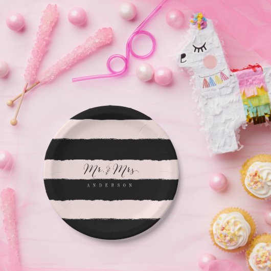 シック・スクリプト書道のミスターストライプズ結婚 ペーパープレート (パーティー)