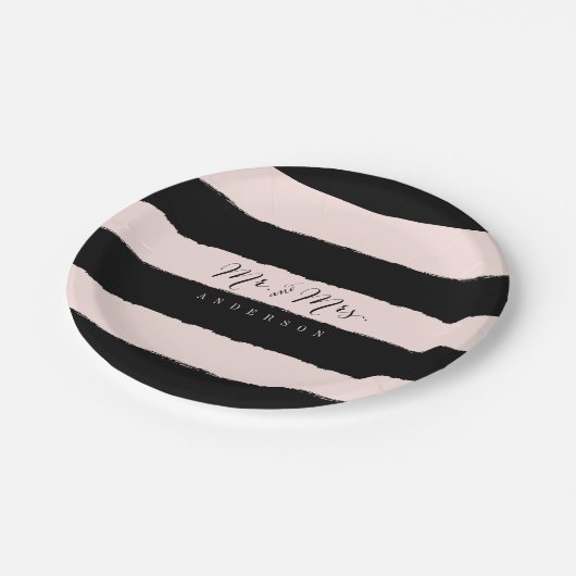 シック・スクリプト書道のミスターストライプズ結婚 ペーパープレート (アングル)