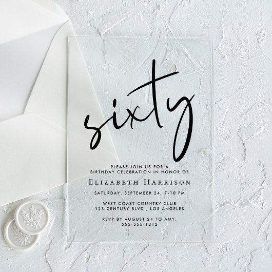 シック・スクリプト60th誕生日パーティー アクリル招待状