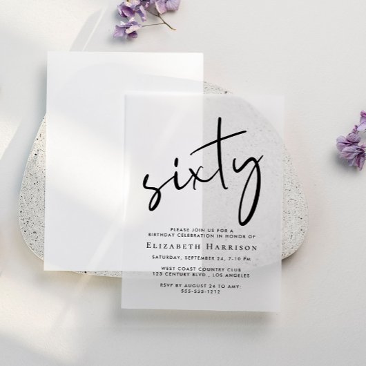 シック・スクリプト60th誕生日パーティー ベラム紙招待状