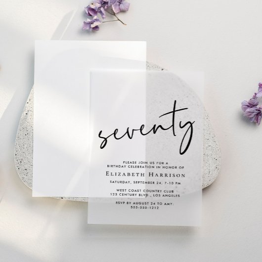 シック・スクリプト70th誕生日パーティー ベラム紙招待状