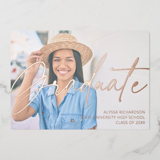 シック・スクリプトH写真卒業パーティー 箔招待状 (正面)