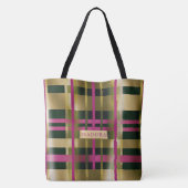 シック&スタイリッシュ明るい赤紫色グリーンプレイドパーソナライズされた トートバッグ (裏面)