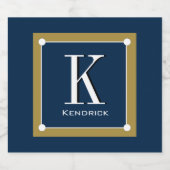 シック&_スタイリッシュNAVY/モダン金ゴールドモノグラム リキュールボトルラベル (シングルラベル)