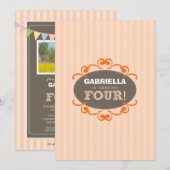 シック·ターニング4誕生日パーティーの招待（ピーチ） 招待状 (正面/裏面)