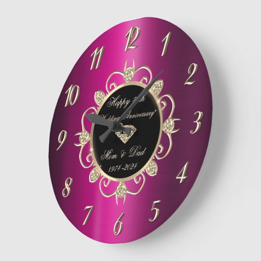 シック・ダイアモンズパープル結婚50周年 ラージ壁時計 (傾斜)
