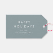 シック |ダスティーブルーハッピーホリデーズファミリークリスマス ギフトタグ (正面(横))