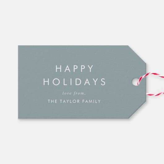 シック |ダスティーブルーハッピーホリデーズファミリークリスマス ギフトタグ (正面(横))