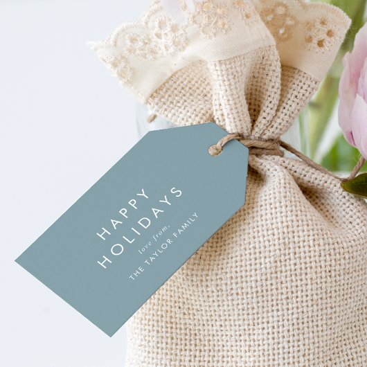 シック |ダスティーブルーハッピーホリデーズファミリークリスマス ギフトタグ