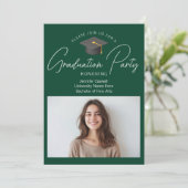 シック・ダークグリーン大学院写真卒業パーティー 招待状 (スタンド正面)