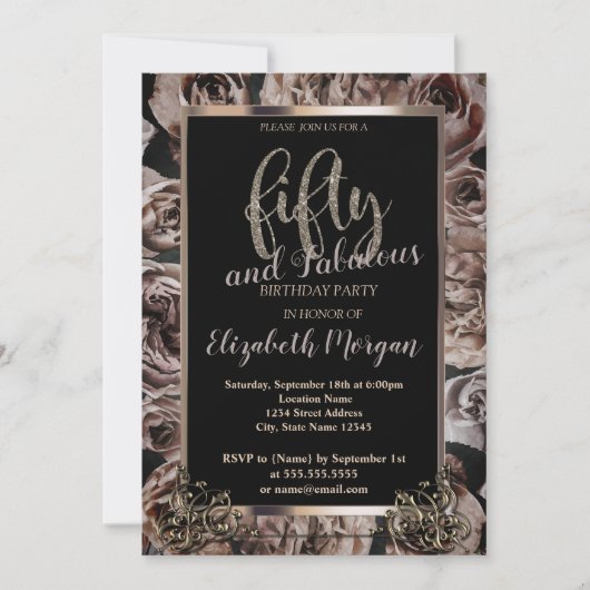 シック・ダークバラフレーム50thバースデーパーティー 招待状 (正面)