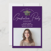 シック・ダークパープル大学院写真卒業パーティー 招待状 (正面)
