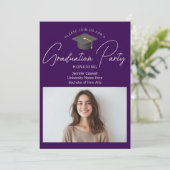 シック・ダークパープル大学院写真卒業パーティー 招待状 (スタンド正面)