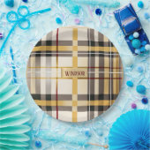 シック&トレンディートープと金ゴールドの格子柄 ペーパープレート (パーティー)