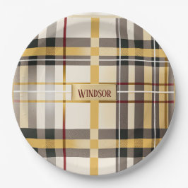 シック&トレンディートープと金ゴールドの格子柄 ペーパープレート