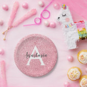 シック&トレンディーバラ金ゴールドグリッタースパークルスモノグラム ペーパープレート (パーティー)