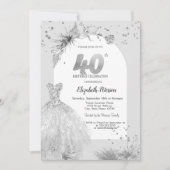 シック・ドレスウィンターグレー40歳の誕生日 招待状 (正面)