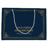 シック ネイビー ゴールド アールデコ 誕生日 ラージペーパーバッグ (裏面)