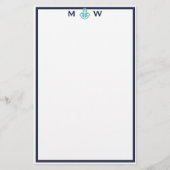 シック・ネイビー&ティール（緑がかった色）いかり文房具 便箋 (正面)