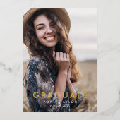 シック・ネイビー・ブルー・ゴールド・フォイル写真卒業パーティー 箔招待状 (正面)