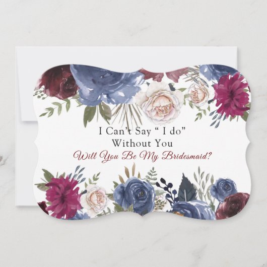 シック・ネイビー・マルサラ・牡丹が私の花嫁になる 招待状 (正面)