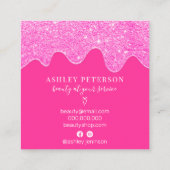 シック·ネオン·ピンク·グリッター·ドリップス·赤面·ガーリーヘア·ロゴ スクエア名刺 (裏面)