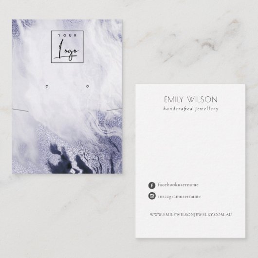 シック・ネービー・ブルー・アゲート・ネックレスのイヤリング・ロゴ・ディスプレイ 名刺 (正面/裏面)