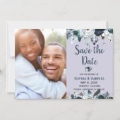 シック·ネービー·ブルー·ホワイト·フラワーズ·ウェディング·セーブ·ザ·デート マグネット招待状 (正面)