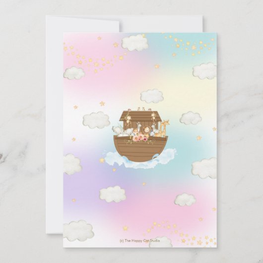 シック・ノアの箱舟かわいい動物の女の子の誕生日パーティー 招待状 (裏面)