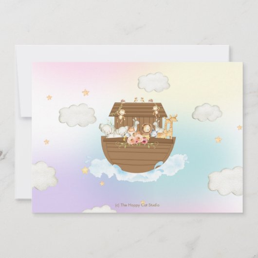シック・ノアの箱舟かわいい動物の女の子の誕生日写真 招待状 (裏面)