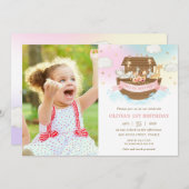 シック・ノアの箱舟かわいい動物の女の子の誕生日写真 招待状 (正面/裏面)