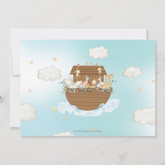 シック・ノアの箱舟かわいい動物の少年の誕生日写真 招待状 (裏面)