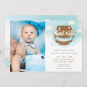 シック・ノアの箱舟かわいい動物の少年の誕生日写真 招待状 (正面/裏面)