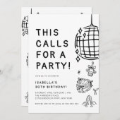 シック・ハンドドロー30th誕生日パーティー 招待状 (正面/裏面)