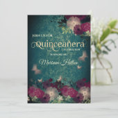 シック・バタフライ・フローラ・ガーデンQuinceanera green 招待状 (スタンド正面)