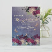 シック・バタフライ・フローラ・ガーデンQuinceanera lavender 招待状 (スタンド正面)