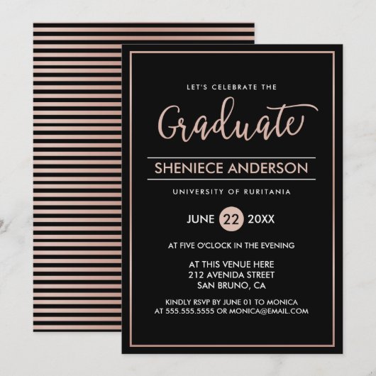 シック·バラ·金ゴールド&ブラック·スクリプト&スクリプト·グラジャル 招待状 (正面/裏面)