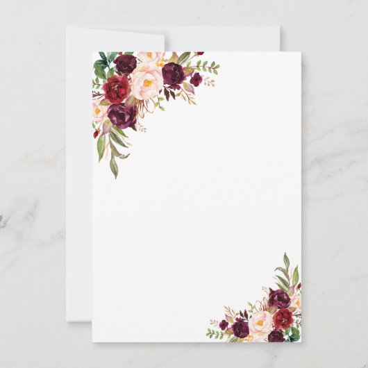 シック·バーガンディ·フローラ手書きリハーサル·ディナー 招待状 (裏面)