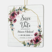 シック·バ素朴ルゴンディ·フローラ·ウェディングが日付を救う セラミックオーナメント (左)