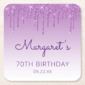シック・パープルグリッタードリップ70thバースデーパーティー スクエアペーパーコースター (正面)