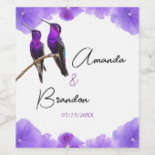 シック・パープルハミングバードと花びら結婚ズ ワインラベル (シングルラベル)